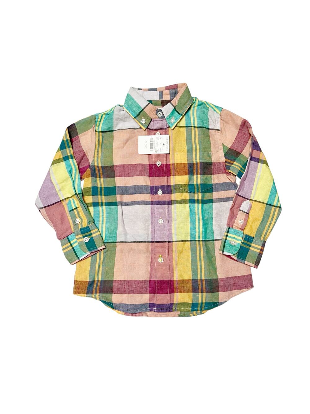 NWT Crewcuts Madras Plaid Linen Blend Dress Shirt Size 2 - Picture 1 of 7